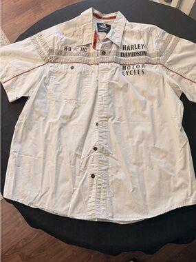 Harley-Davidson White Short Sleeve Button Down with Moto Graphics